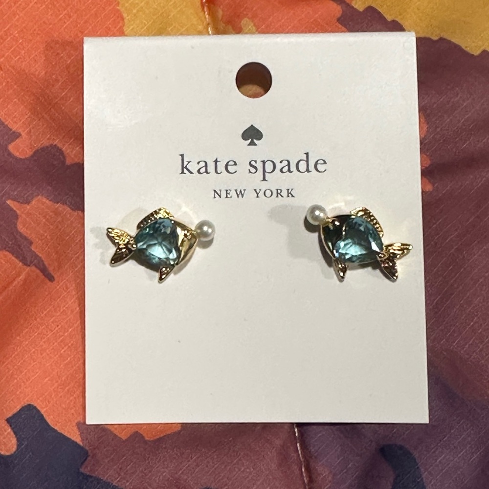 Kate Spade What a Catch Fish Gold and Blue Fish Earrings